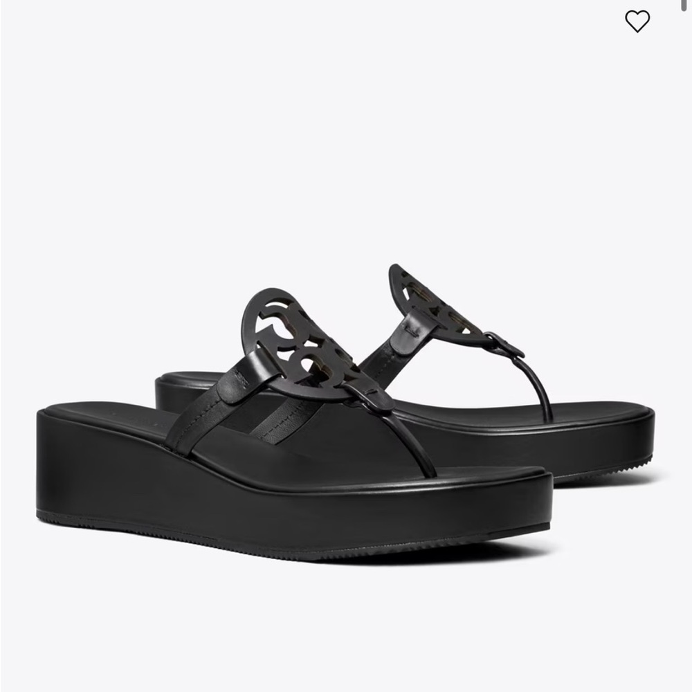 Tory Burch Miller Wedge Sandal, Black, Size 6.5